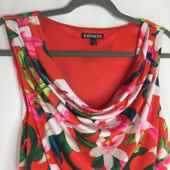 Express tropical hawaiian floral sleeveless scoop neck belted dress womens small - Picture 3 of 7